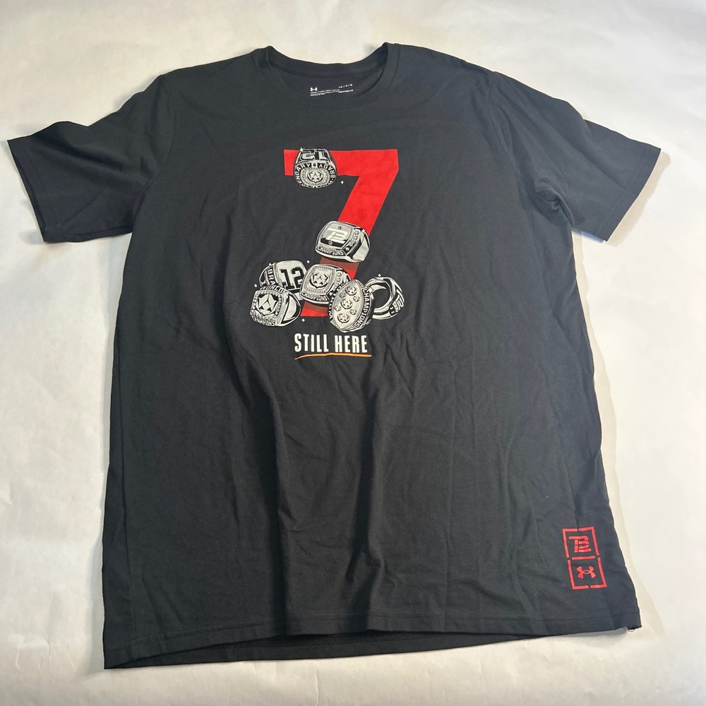 Under Armour Mens T-Shirt Large Black Still Here Super Bowl 7‎ Rings TB12 Brady